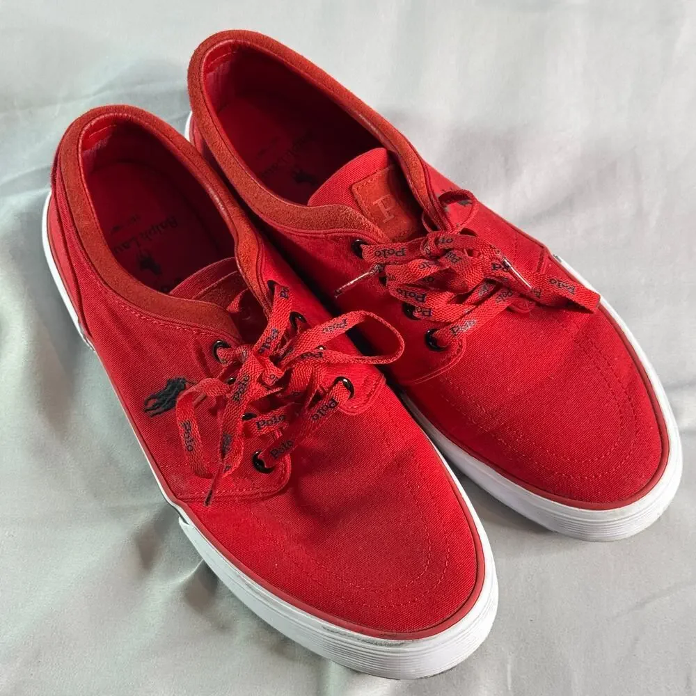 Polo Ralph Lauren Faxon Low Red Canvas Sneakers Men’s 8.5D Lace Up Casual